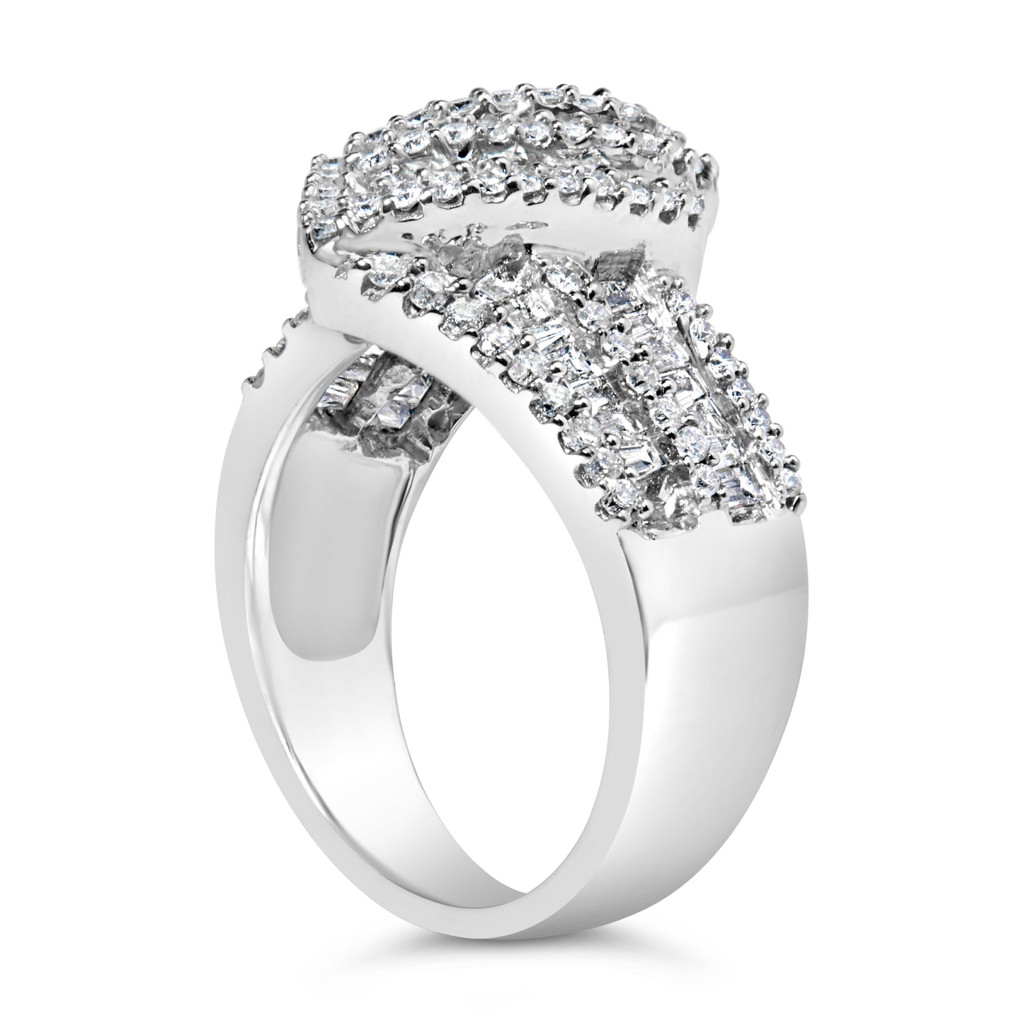 Bague cocktail en diamant bypass en or blanc 14K - Taille 7