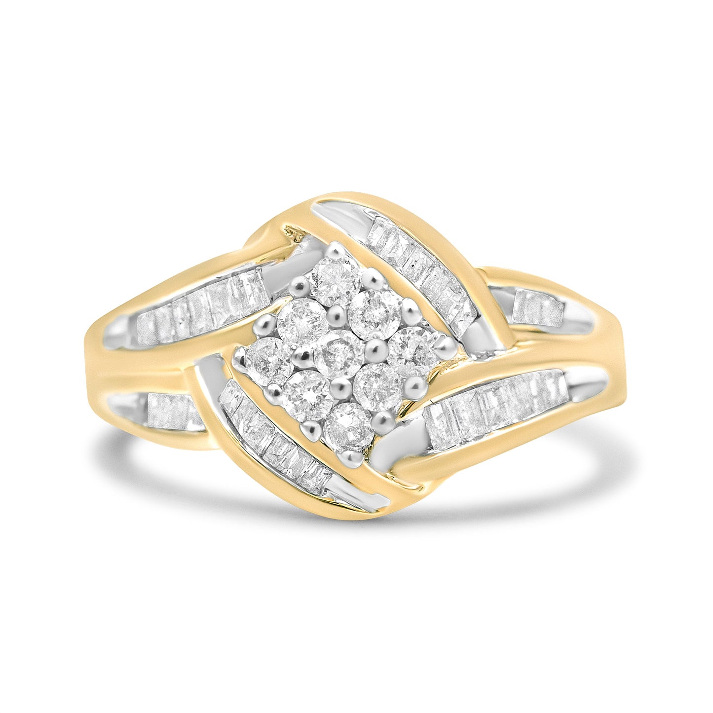 Anillo de Remolino de Diamantes en Oro Amarillo y Blanco de 10K