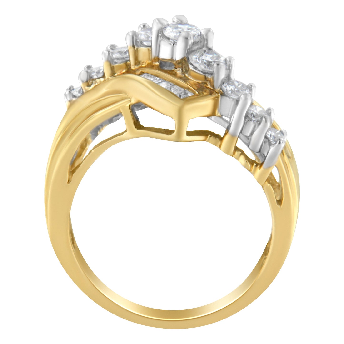 Anillo de bypass de diamantes bicolor de 10K - Talla 6-1/2