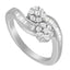 14K White Gold Round and Baguette Diamond Bypass Ring - Size 6