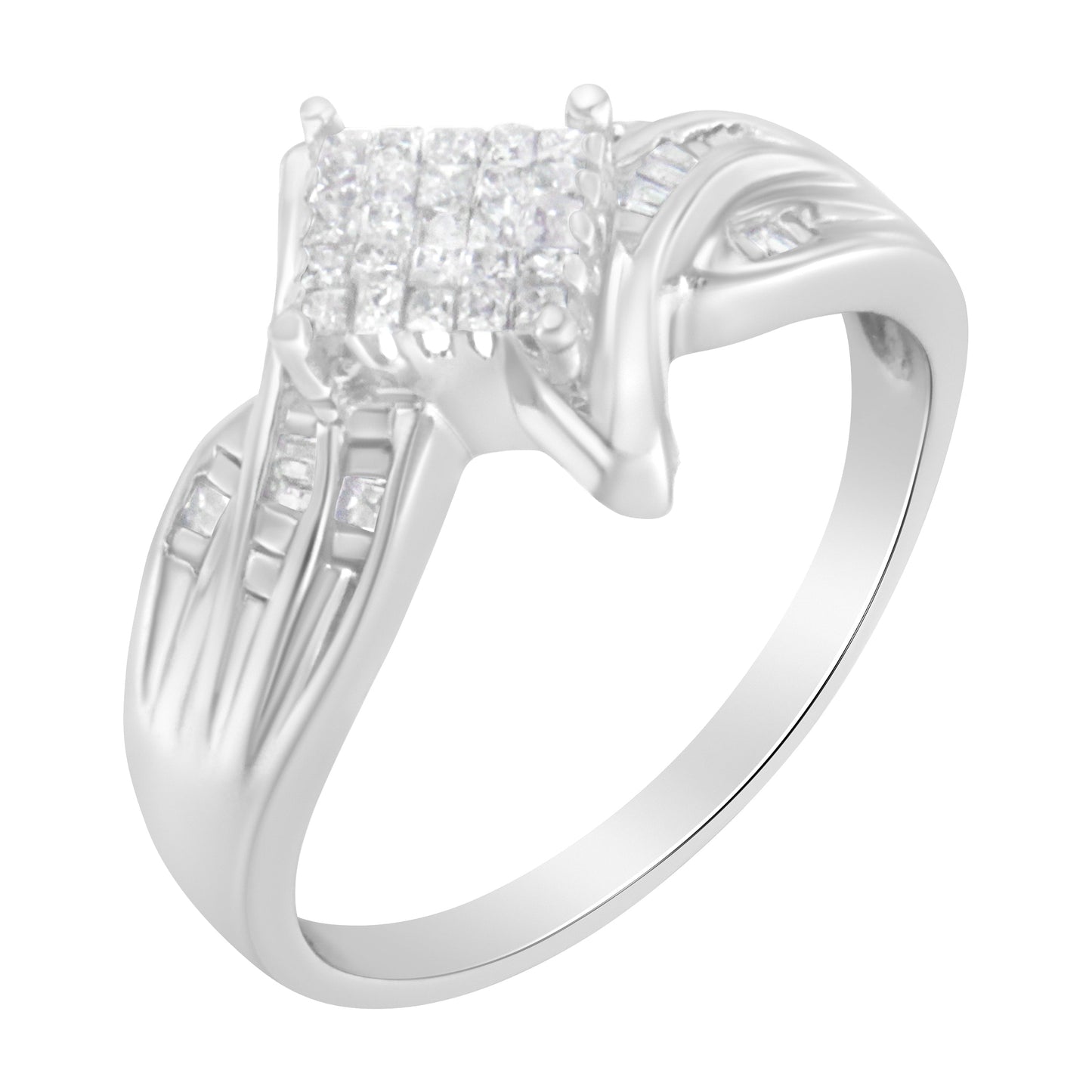 10K White Gold 1/3 Cttw Diamond Bypass Cocktail Ring - Size 4