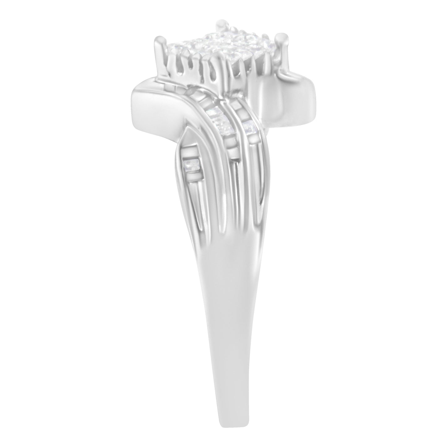 10K White Gold 1/3 Cttw Diamond Bypass Cocktail Ring - Size 4