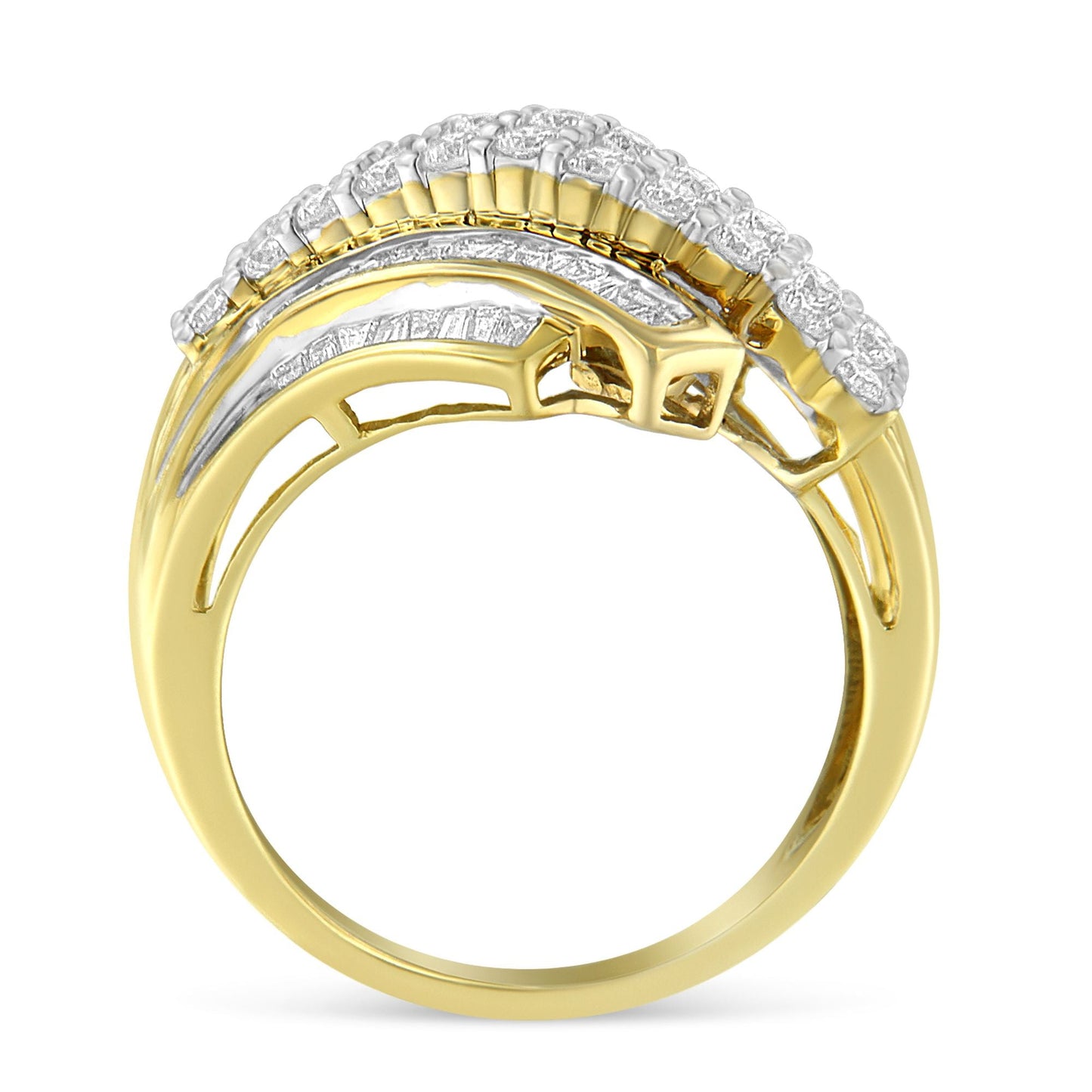 Bague de déclaration en diamant de style bypass en or jaune 10K - Taille 6