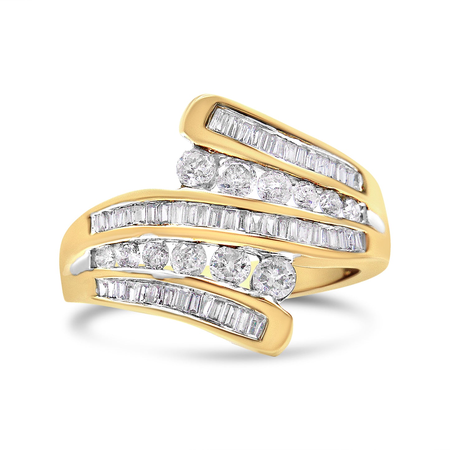 Bague Bypass Multi Rang en Or Jaune 10K avec Diamants - Taille 7