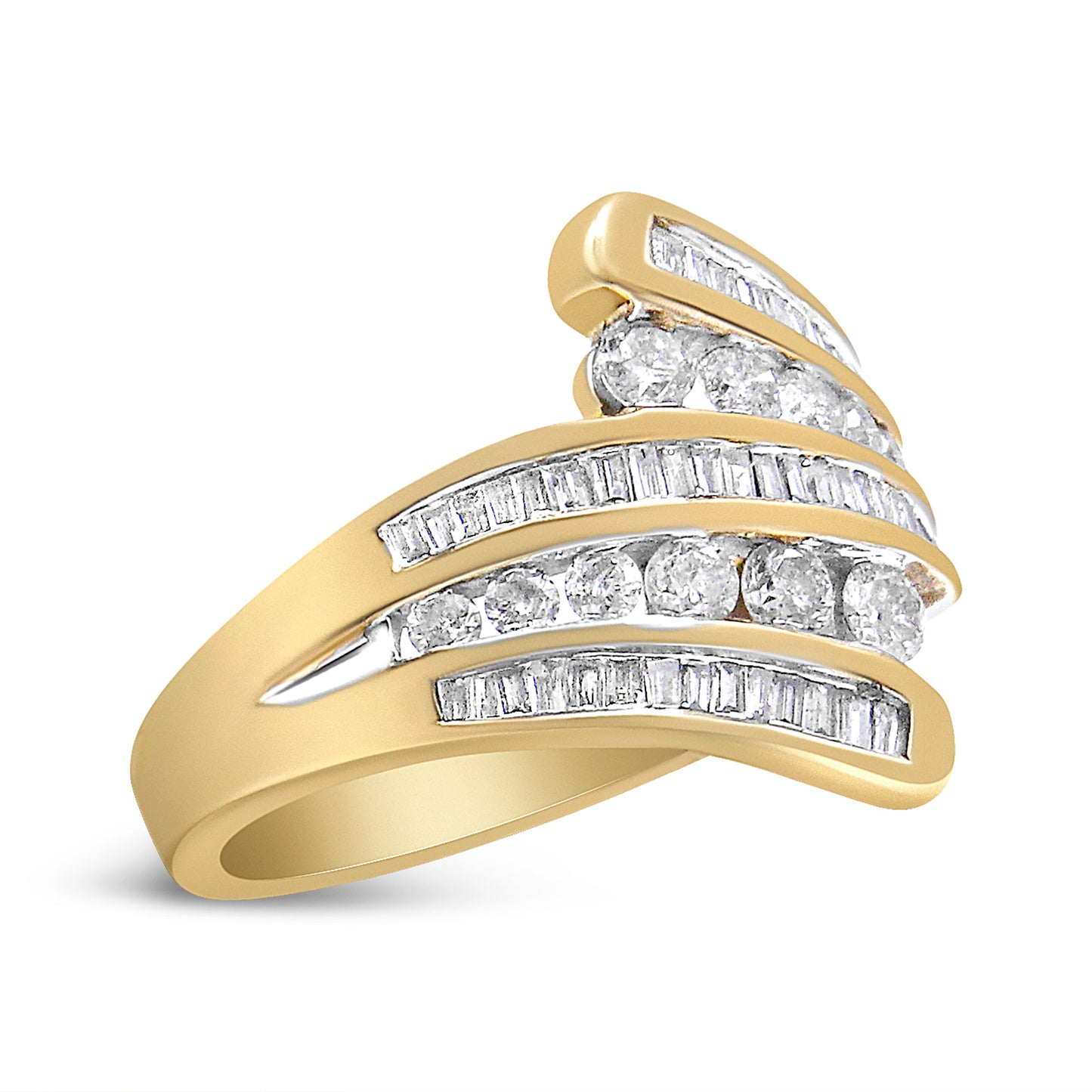 Bague Bypass Multi Rang en Or Jaune 10K avec Diamants - Taille 7