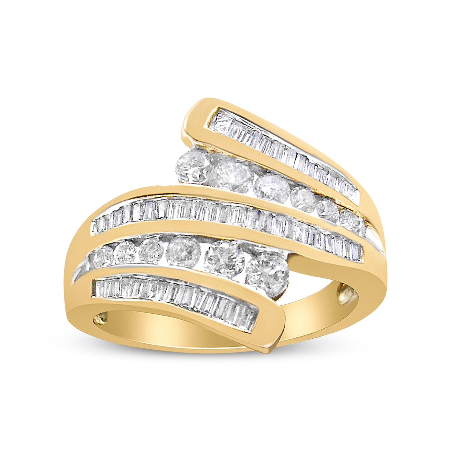 Bague Bypass Multi Rang en Or Jaune 10K avec Diamants - Taille 7