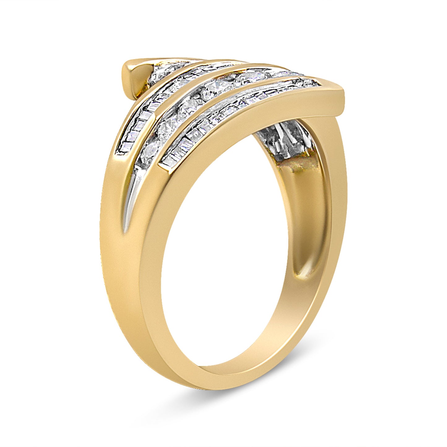 Bague Bypass Multi Rang en Or Jaune 10K avec Diamants - Taille 7