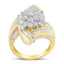 Bague en diamant croisée en or jaune 10K avec diamants ronds et baguette - Taille 7-1/2