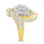 Bague en diamant croisée en or jaune 10K avec diamants ronds et baguette - Taille 7-1/2
