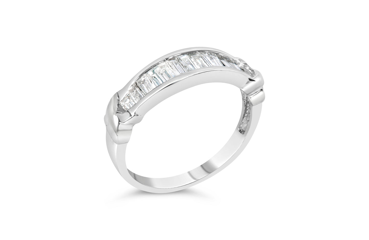 Anillo de boda de diamantes en corte baguette de plata esterlina .925