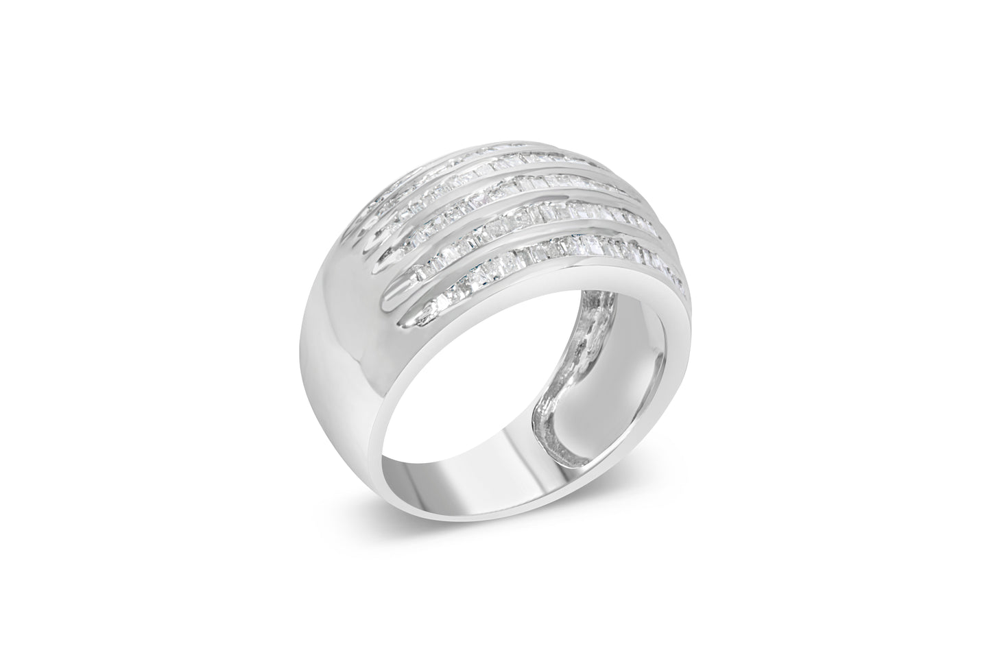 Anillo de cóctel de diamantes en corte baguette de plata esterlina .925 - Talla 6-1/2