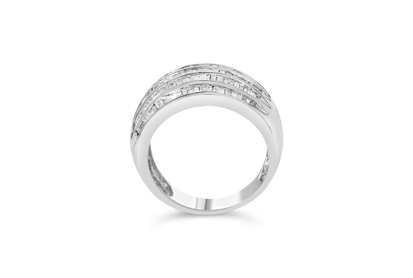 Anillo de cóctel de diamantes en corte baguette de plata esterlina .925 - Talla 6-1/2