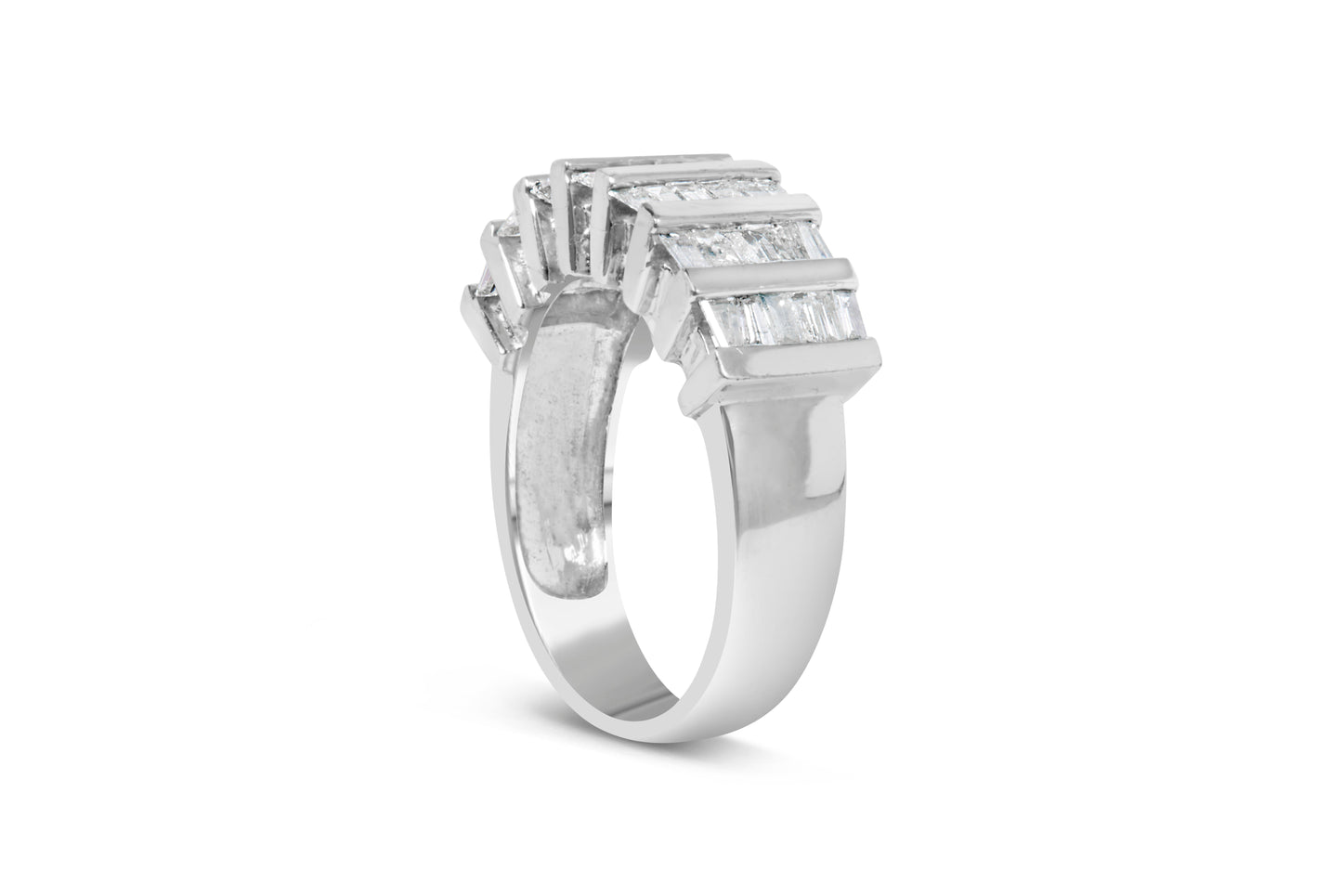 Bague de mariage multi-rangs en diamant taillé en baguette en argent sterling .925
