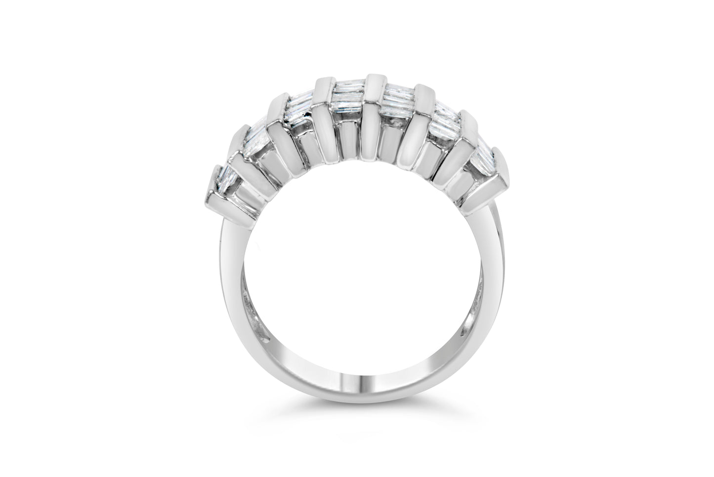 Bague de mariage multi-rangs en diamant taillé en baguette en argent sterling .925