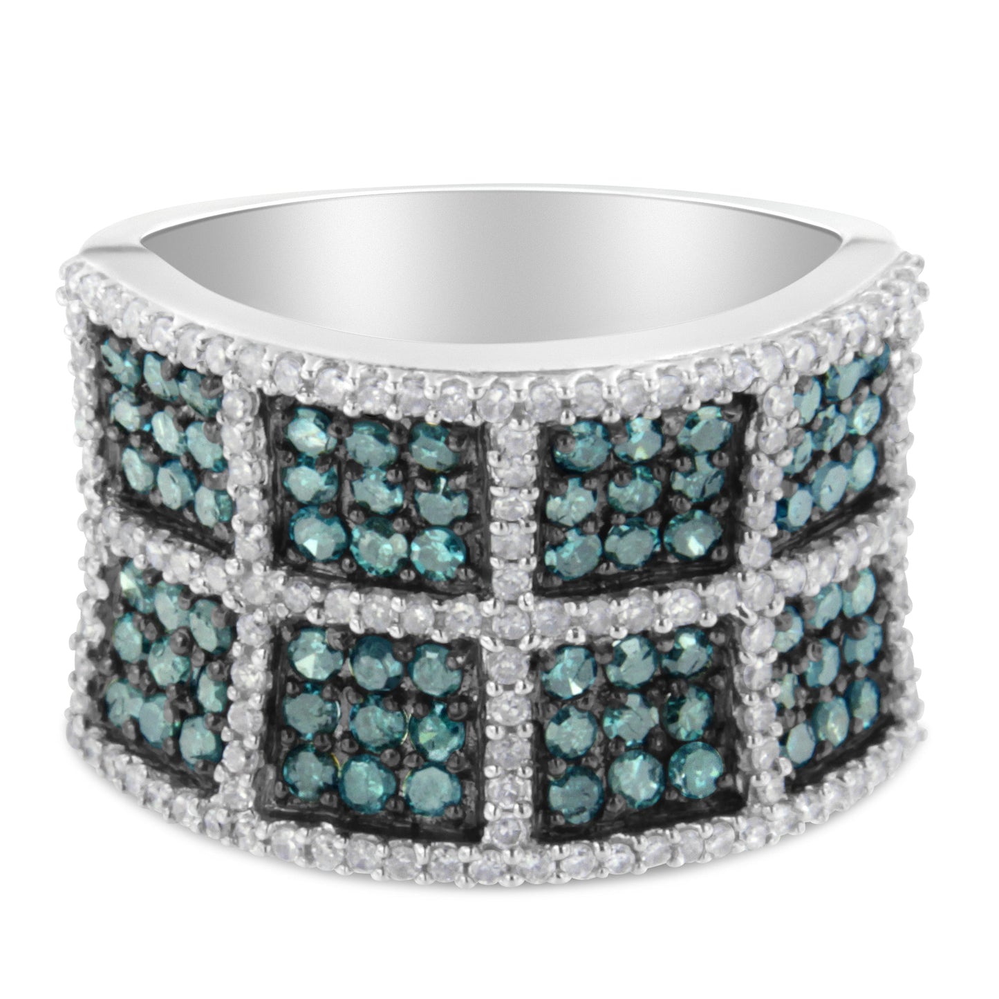 Bague cocktail en or blanc 14K avec diamants bleus - Taille 6