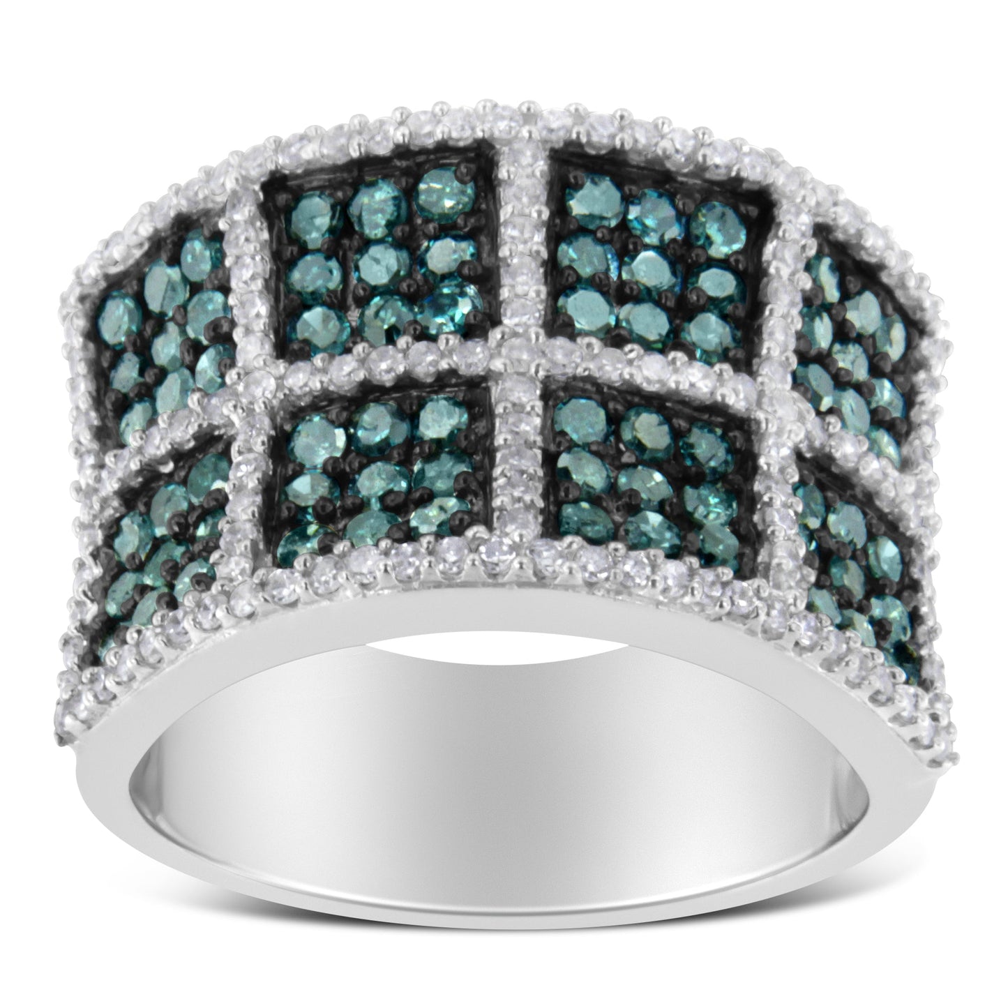 Bague cocktail en or blanc 14K avec diamants bleus - Taille 6