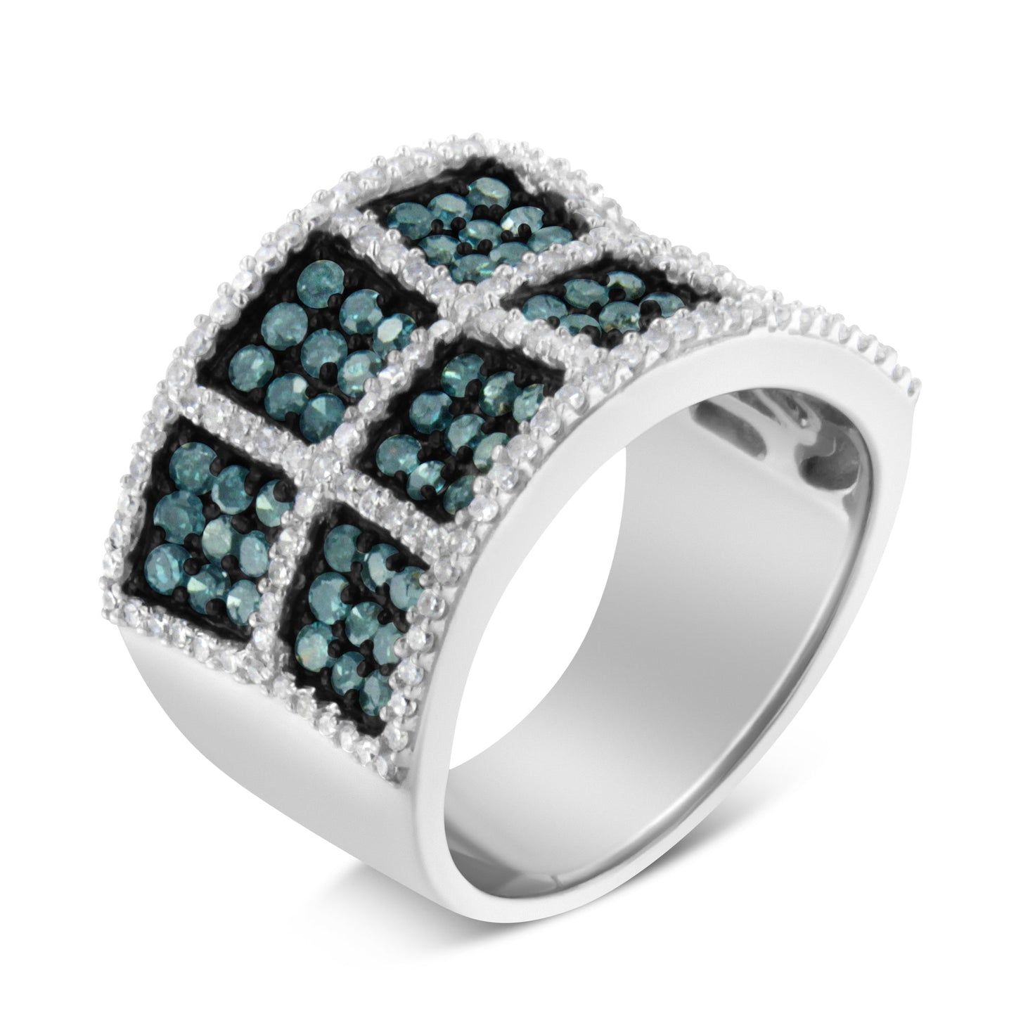 Bague cocktail en or blanc 14K avec diamants bleus - Taille 6