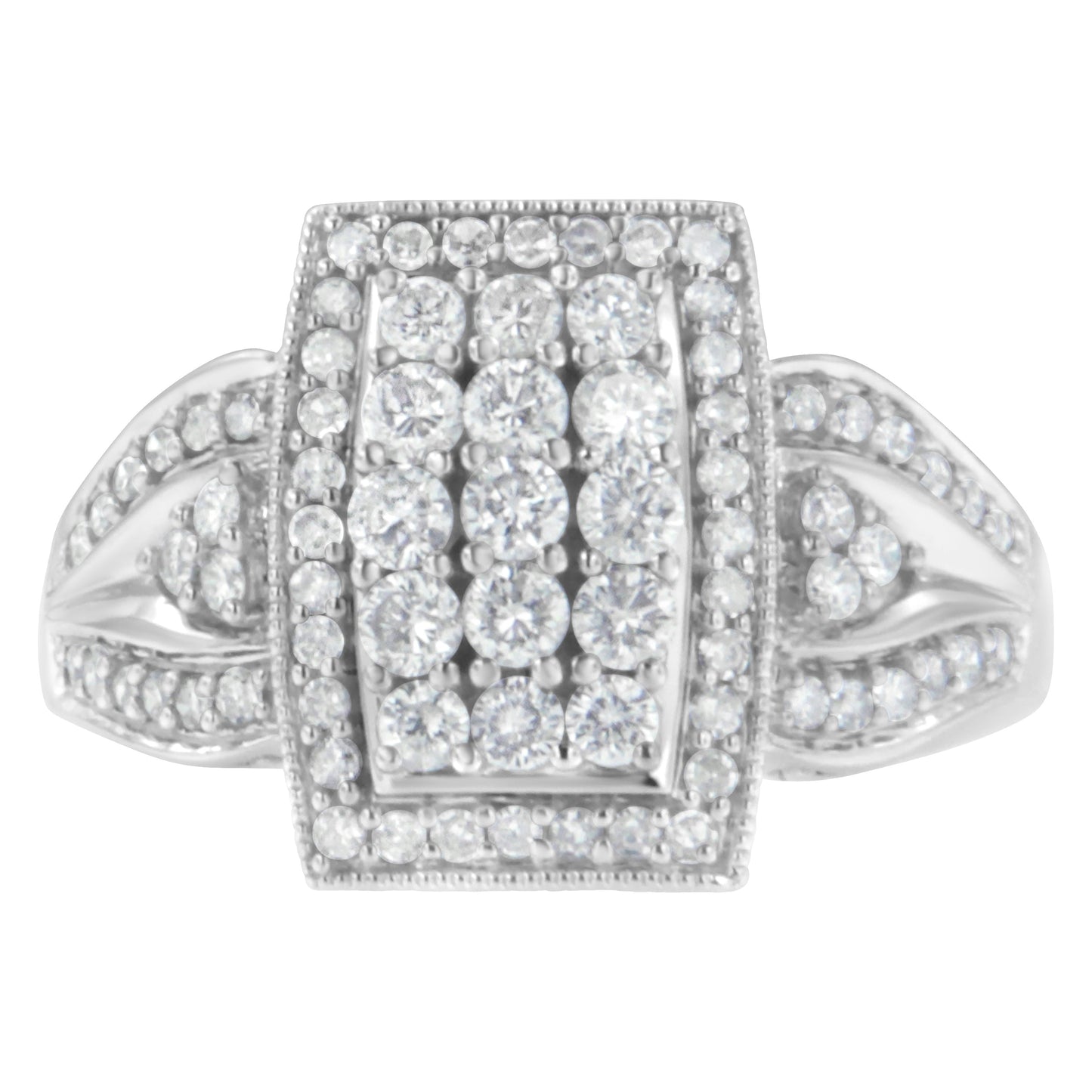 Anillo de cóctel de diamantes en oro blanco de 10K con halo de cojín de 1.0 Cttw - Talla 7