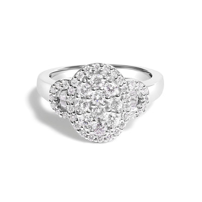 Bague vintage en or blanc 10K avec diamants en cluster ovale - Taille 7