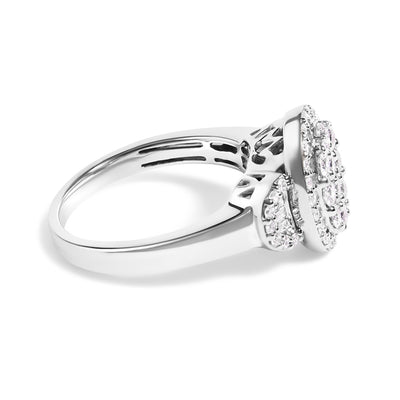 Bague vintage en or blanc 10K avec diamants en cluster ovale - Taille 7