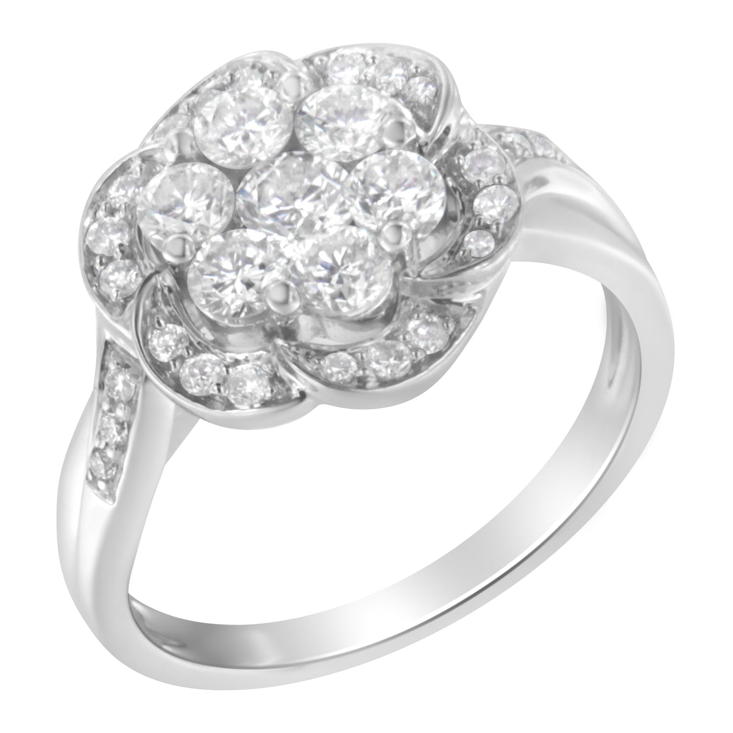 14K White Gold Floral Cluster Diamond Engagement Ring - Size 6