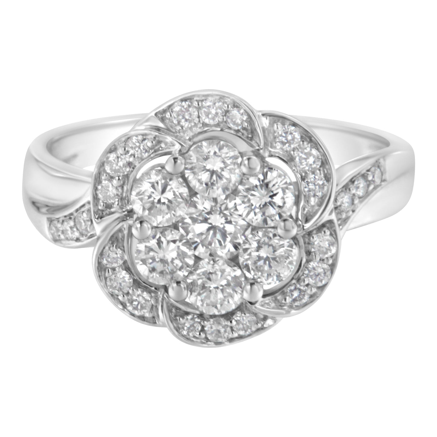 14K White Gold Floral Cluster Diamond Engagement Ring - Size 6