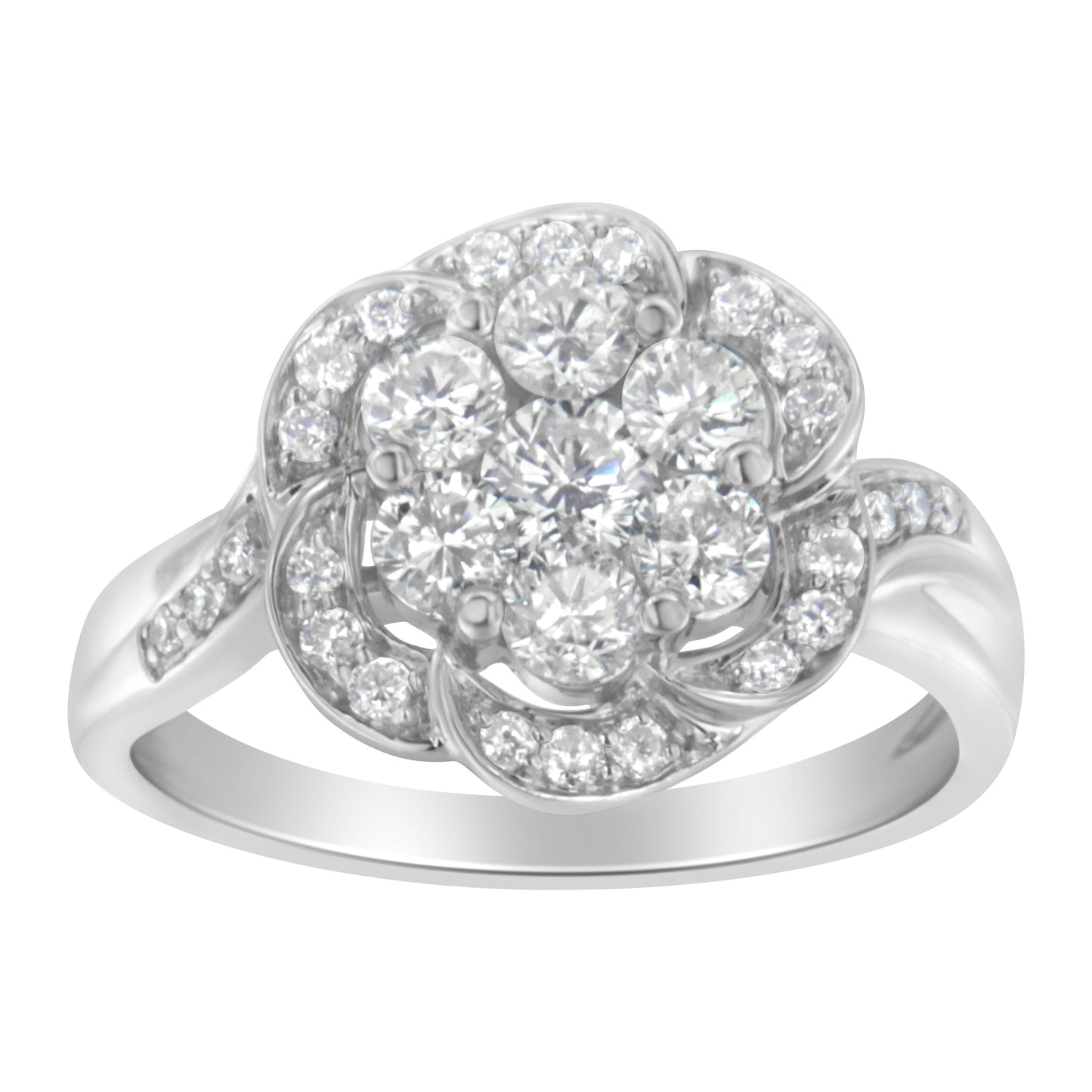 14K White Gold Floral Cluster Diamond Engagement Ring - Size 6