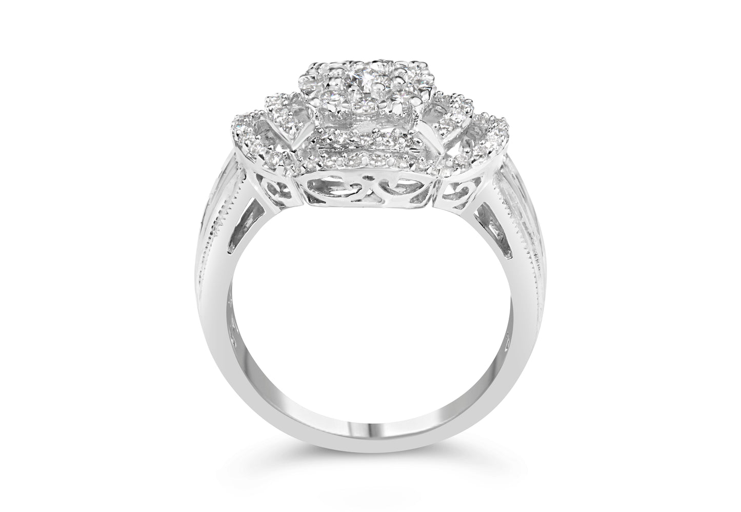 14K White Gold Diamond Floral Cluster Quatrefoil Ring - Size 6.75
