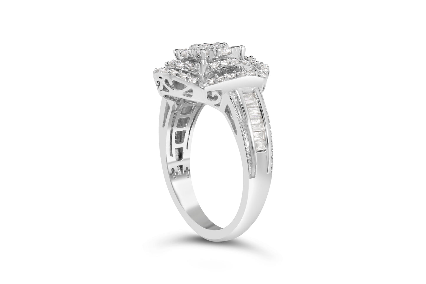 14K White Gold Diamond Floral Cluster Quatrefoil Ring - Size 6.75