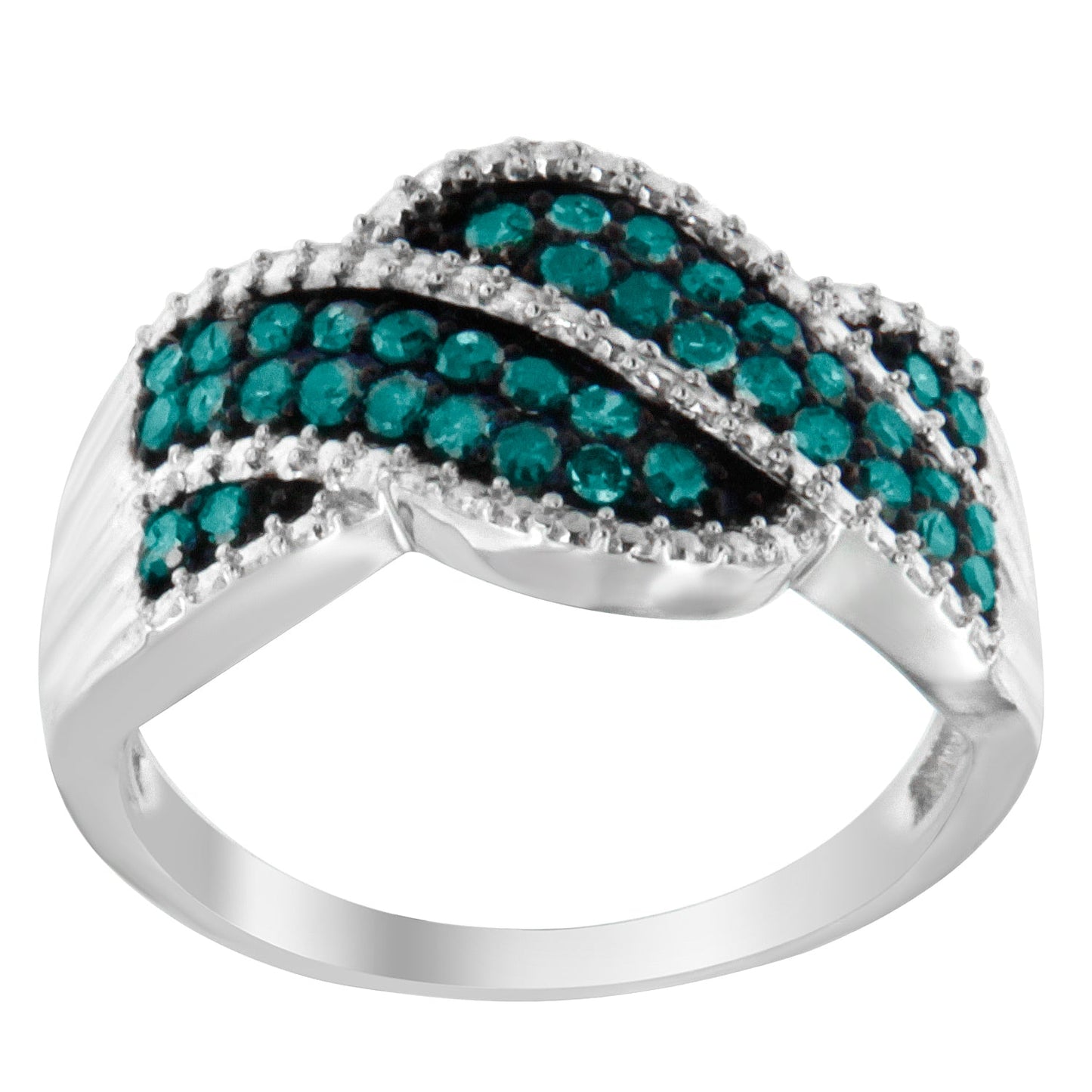 .925 Sterling Silver Treated Blue Diamond Cocktail Ring - Size 6-3/4