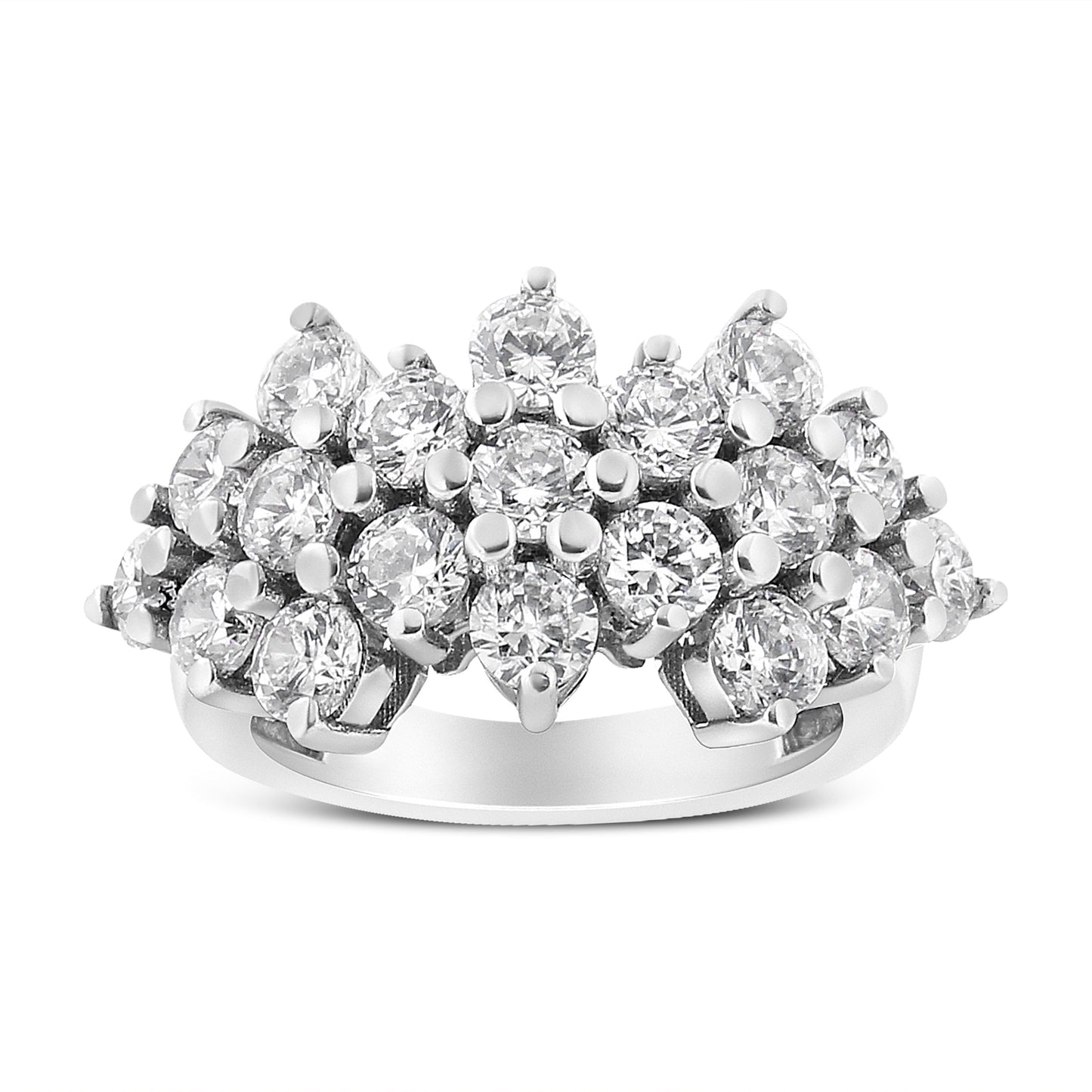 Bague en Or Blanc 14K avec Diamants Multi Rangées - Taille 7