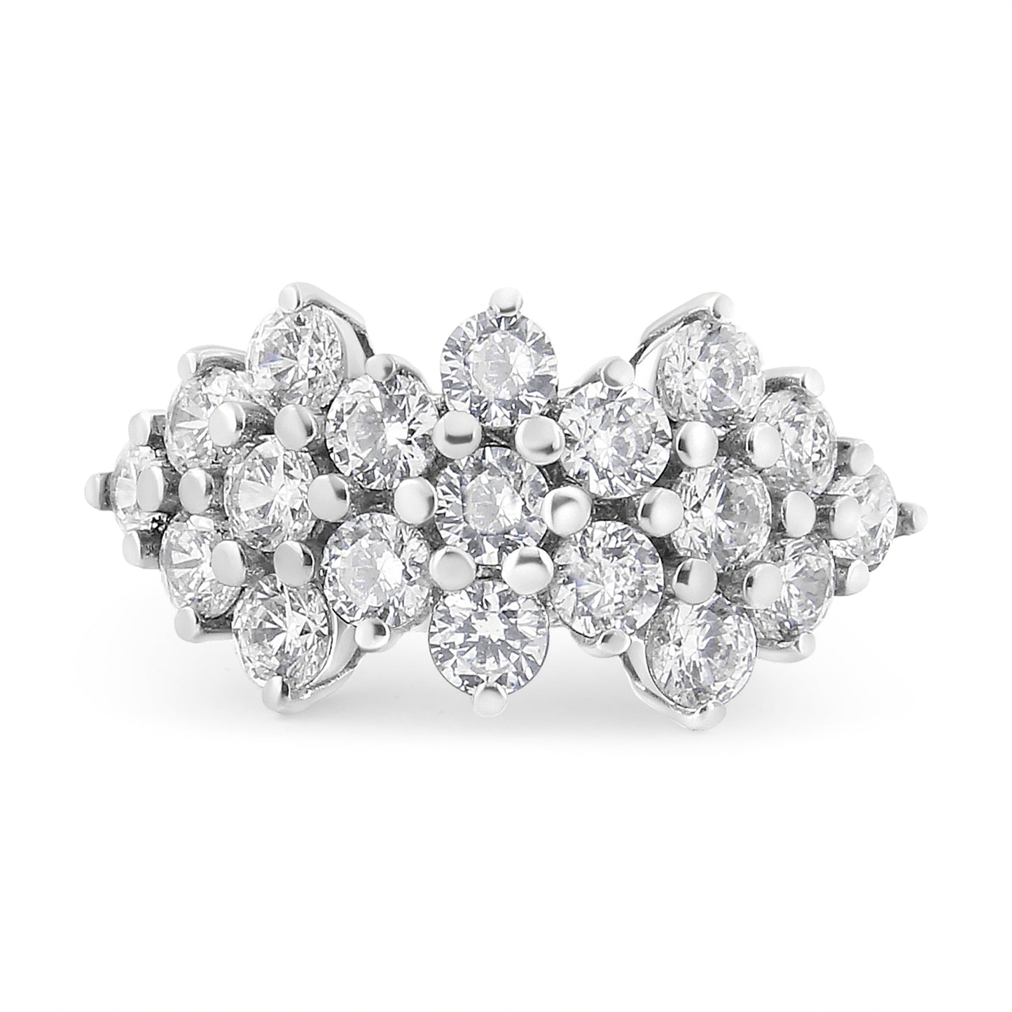 Bague en Or Blanc 14K avec Diamants Multi Rangées - Taille 7