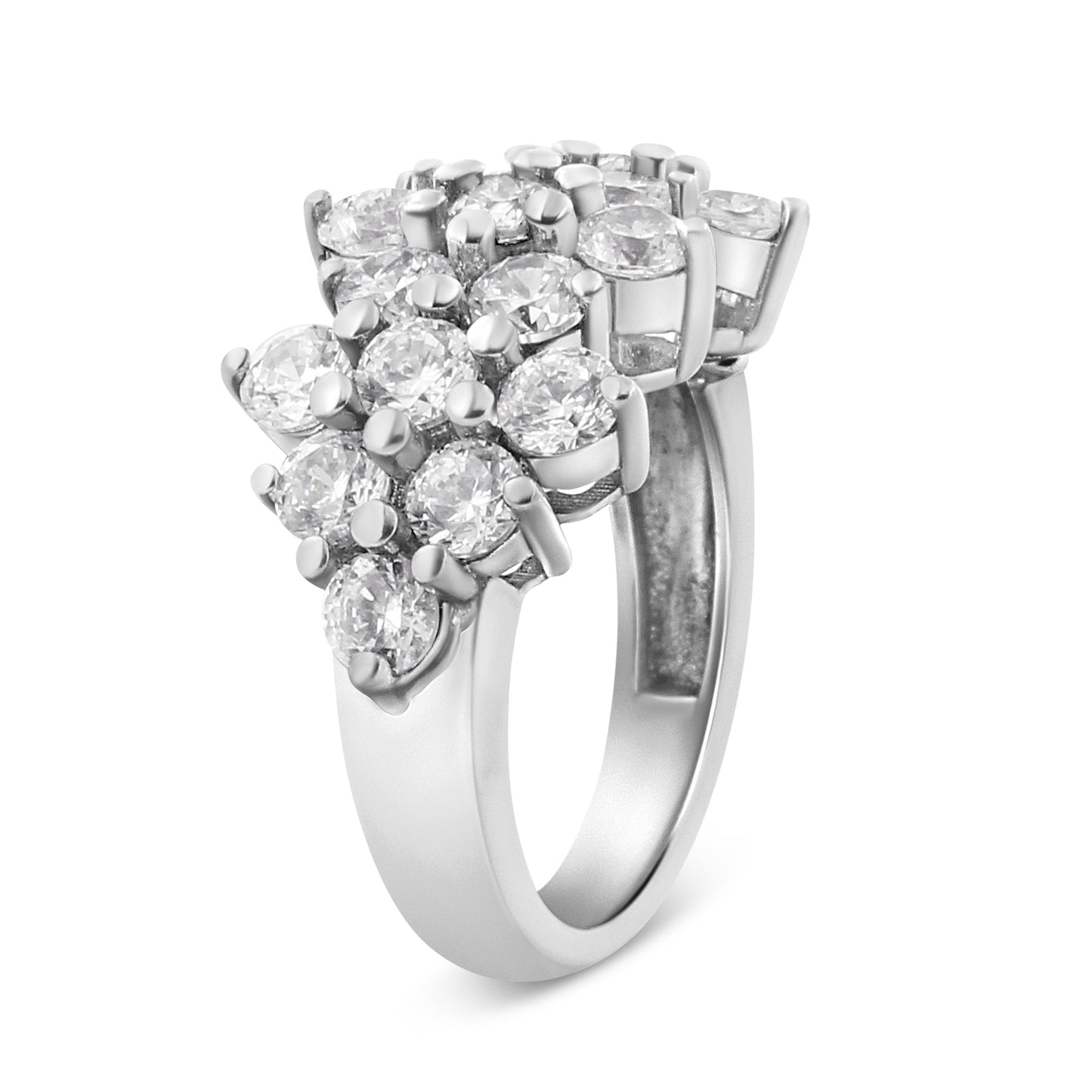 Bague en Or Blanc 14K avec Diamants Multi Rangées - Taille 7