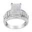14K White Gold Mixed-Cut Diamond Rectangle Cluster Ring - Size 5