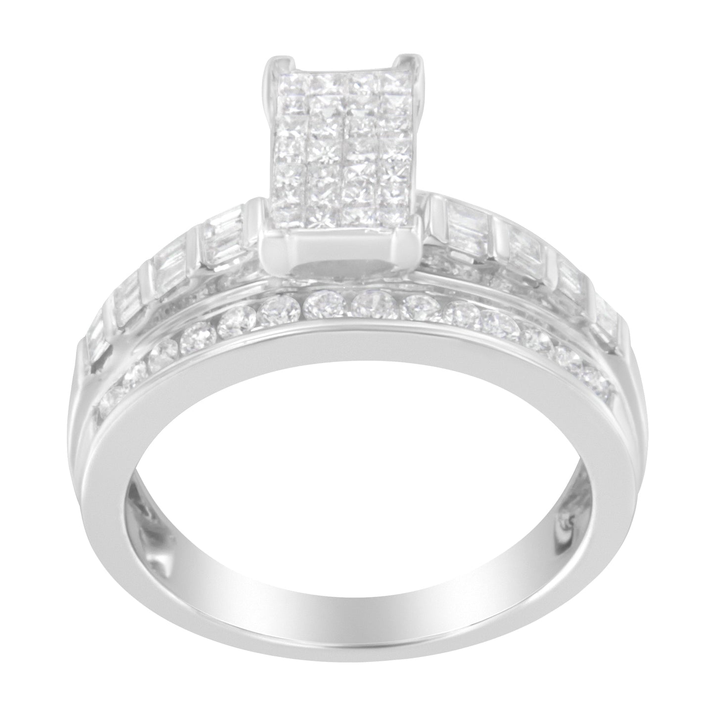 Bague de fiançailles en diamant en cluster taillé mixte en or blanc 14K - Taille 7