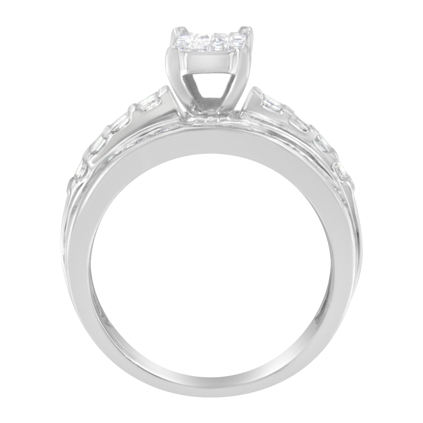 Bague de fiançailles en diamant en cluster taillé mixte en or blanc 14K - Taille 7