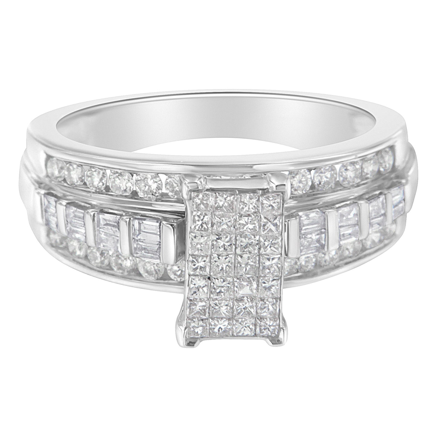 Bague de fiançailles en diamant en cluster taillé mixte en or blanc 14K - Taille 7