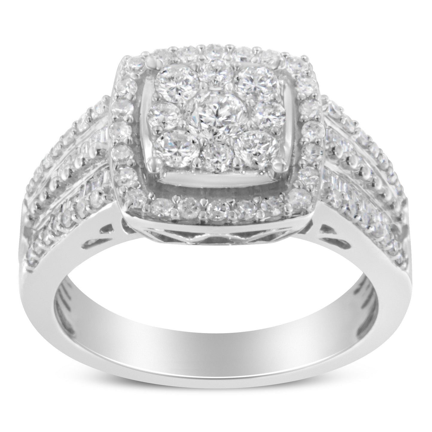 10K White Gold Diamond Cluster Engagement Ring - Size 6.75