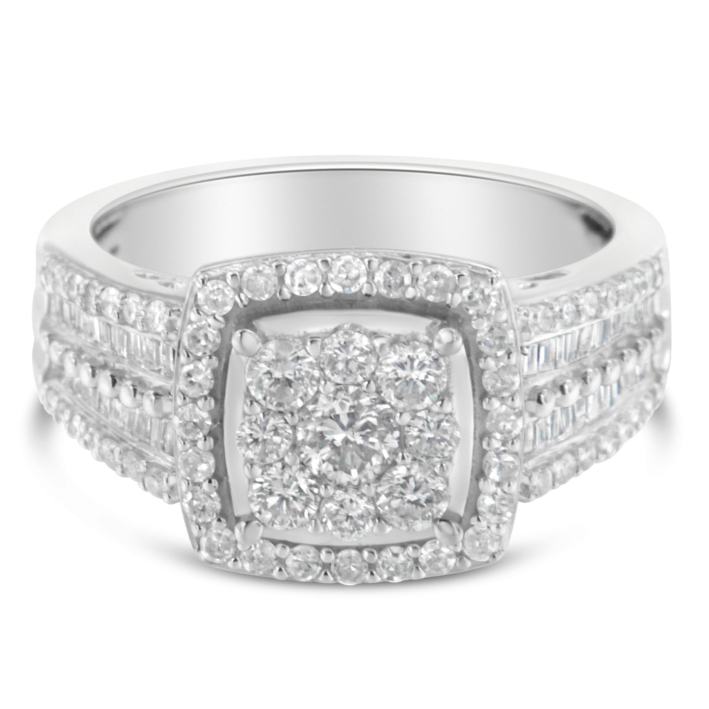 10K White Gold Diamond Cluster Engagement Ring - Size 6.75