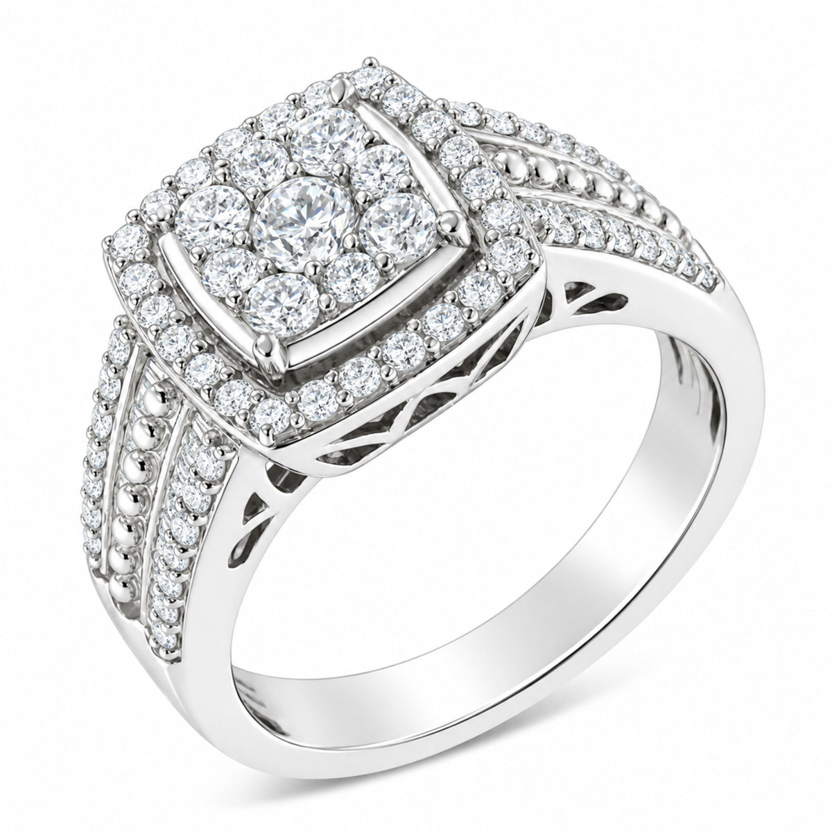 Bague de fiançailles en diamant en cluster en or blanc 10K - Taille 6.75