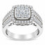 Bague de fiançailles en diamant en cluster en or blanc 10K - Taille 6.75