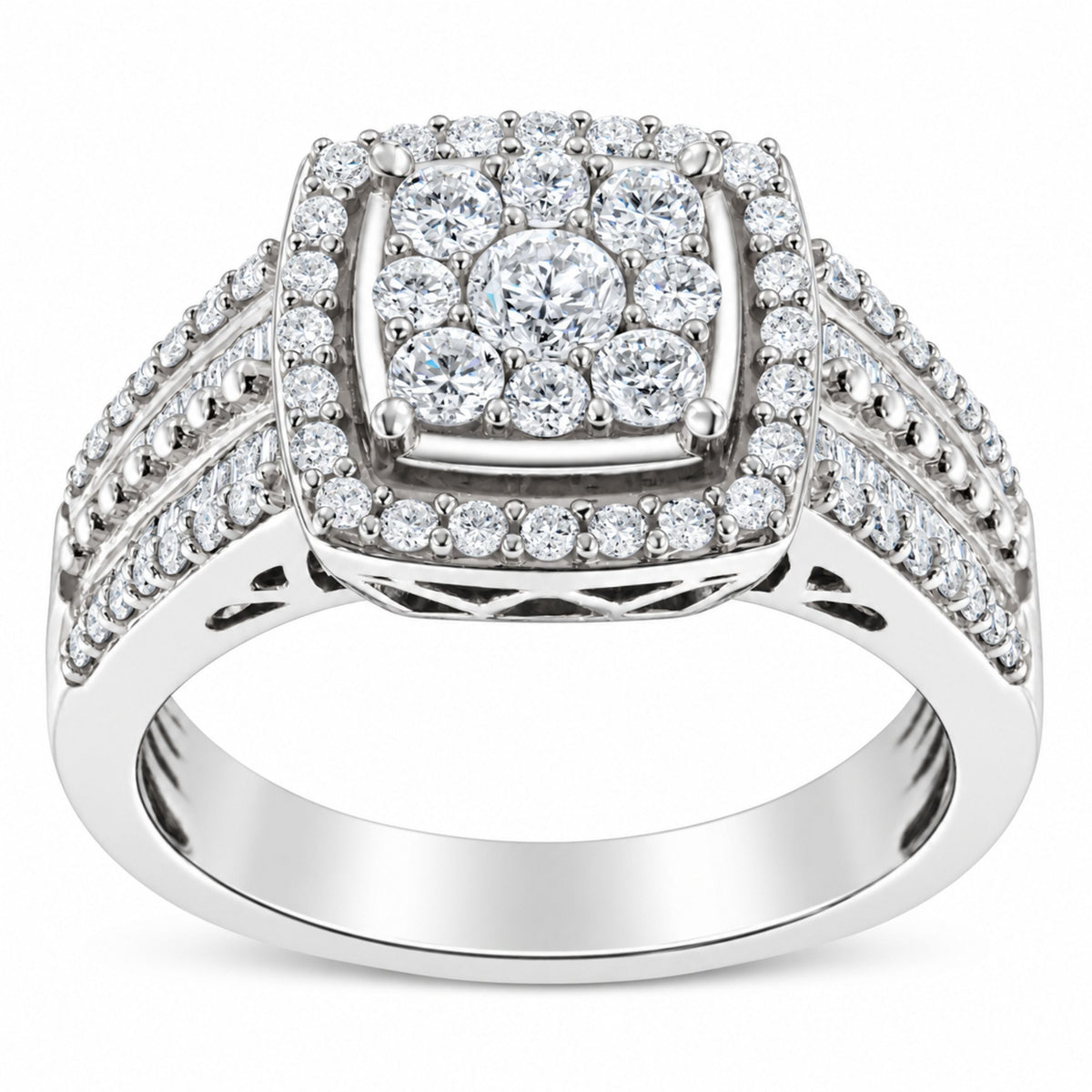 Bague de fiançailles en diamant en cluster en or blanc 10K - Taille 6.75