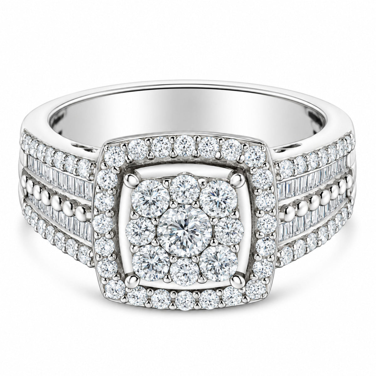 Bague de fiançailles en diamant en cluster en or blanc 10K - Taille 6.75