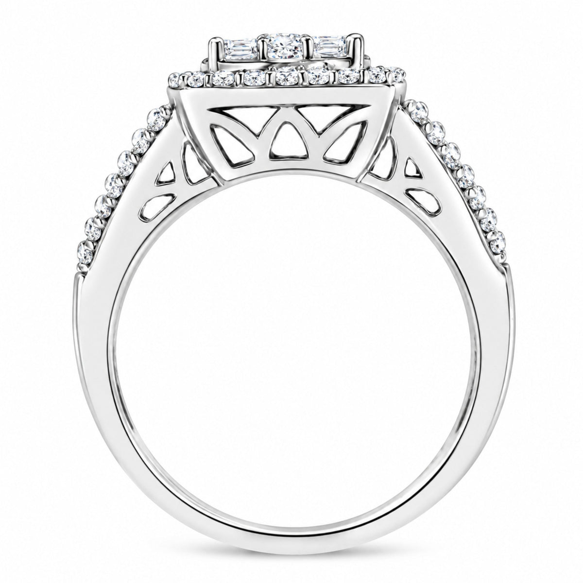 Bague de fiançailles en diamant en cluster en or blanc 10K - Taille 6.75