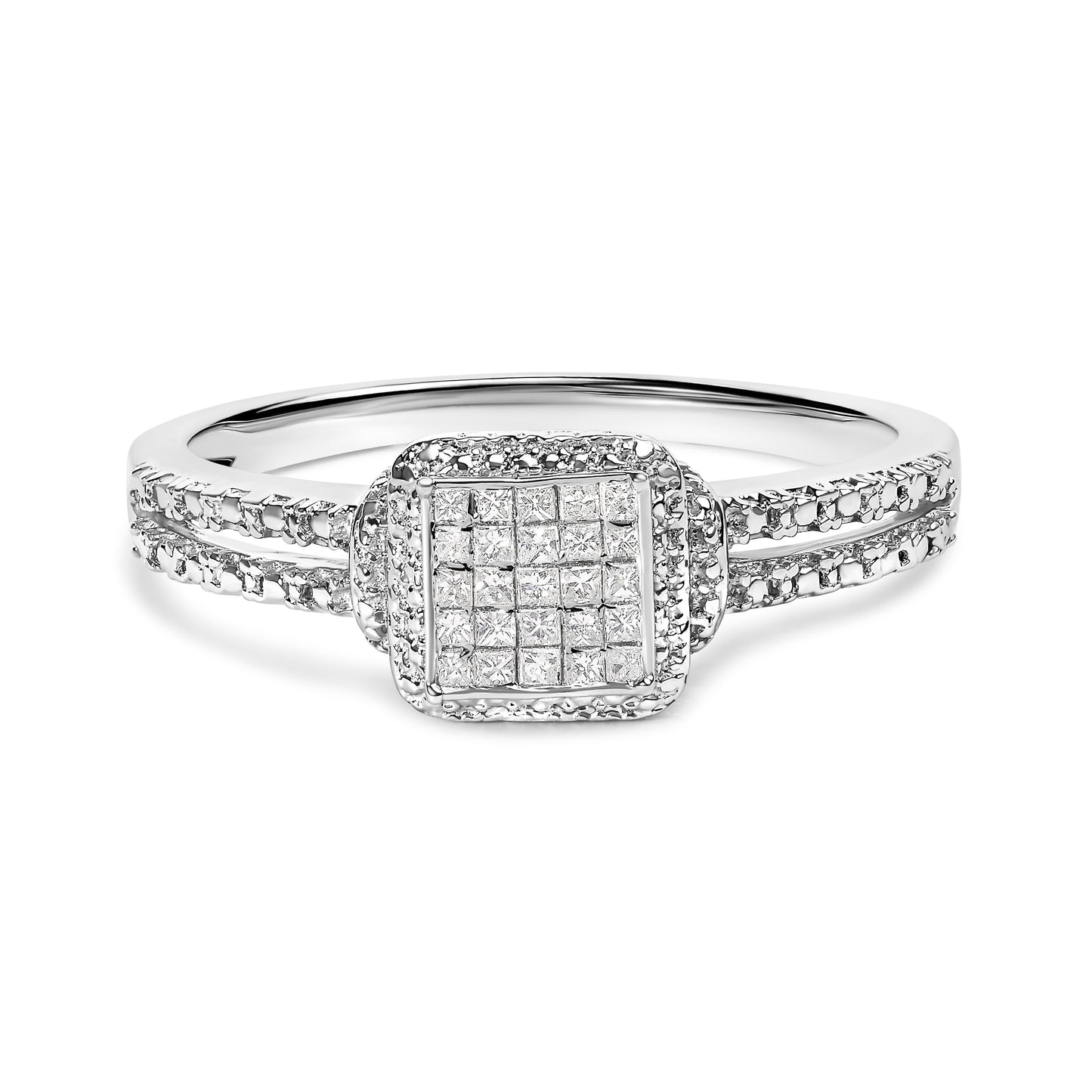 Anillo de diamantes de corte princesa de .925 plata esterlina 1/4 Cttw - Talla 7