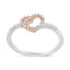 Bague de Promesse en Cœur en Diamant Plaqué Or Rose 14K et Argent Sterling Blanc