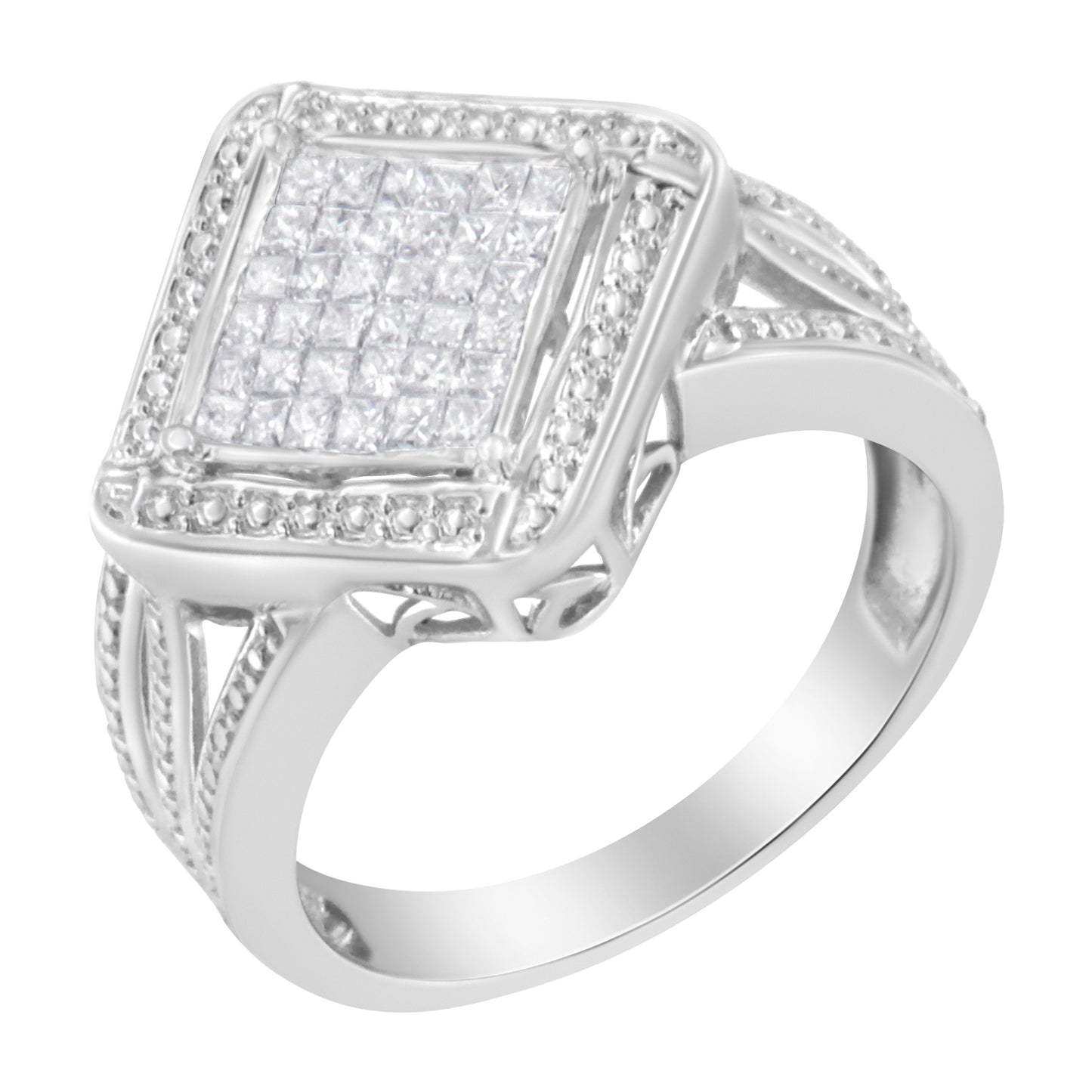 Anillo de cóctel de diamantes de corte princesa de plata esterlina .925 elegante - Talla 6