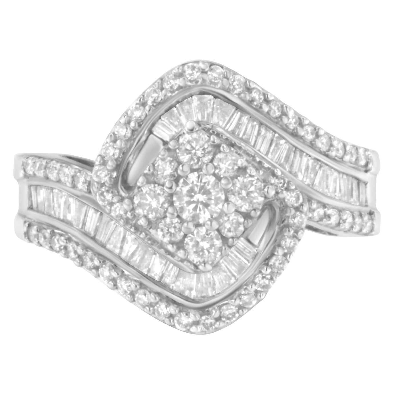 Bague cocktail en diamant floral en or blanc 14K