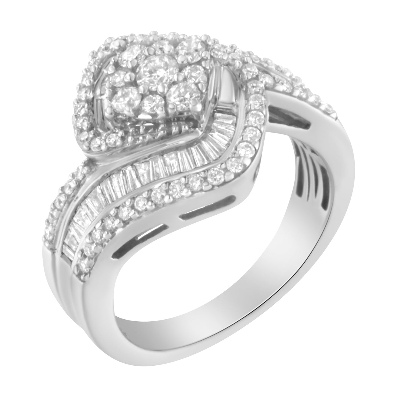 Bague cocktail en diamant floral en or blanc 14K