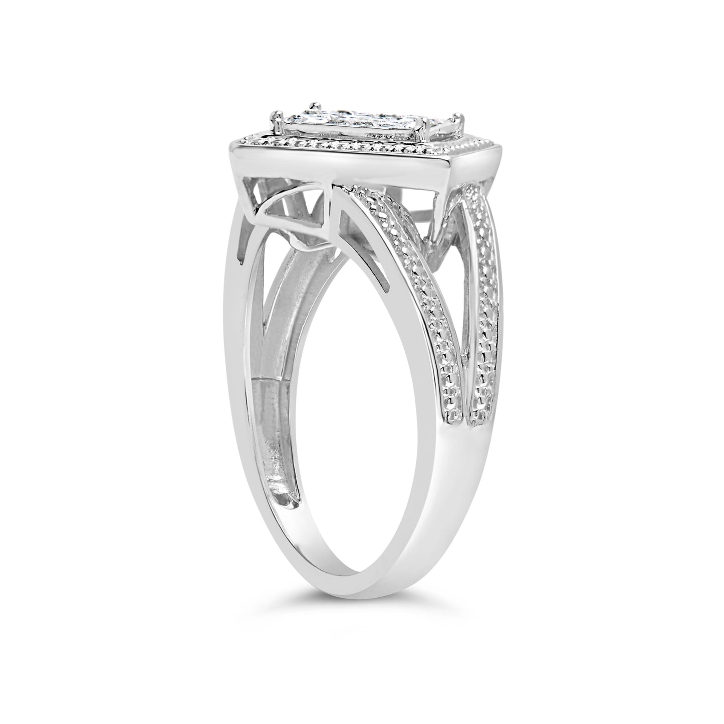 Anillo Halo de Diamante Corte Princesa de Plata Esterlina .925 - Tamaño 7